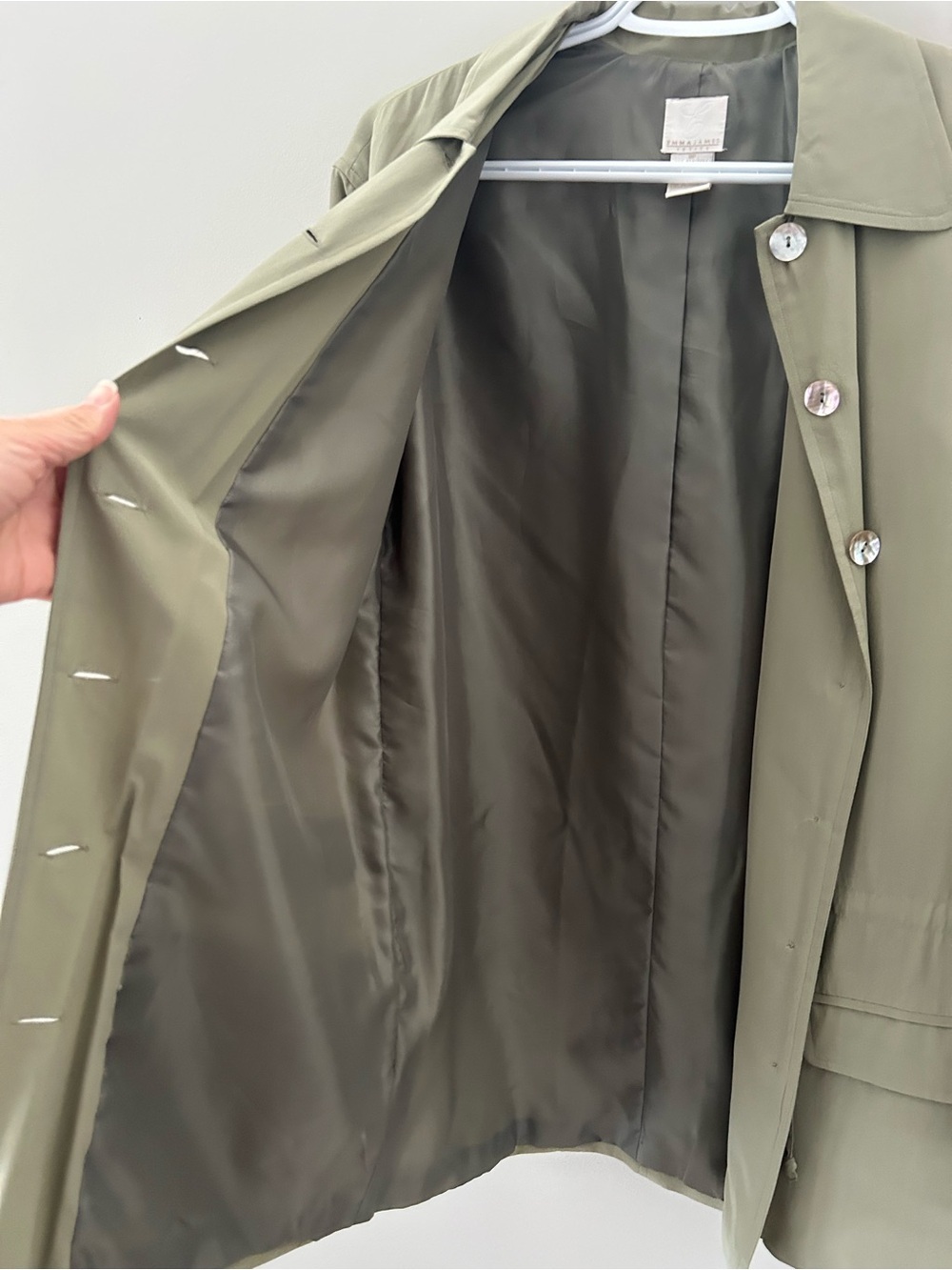 Vintage Emma James 100% Silk Lightweight Utility Women’s Sage Green Jacket - Picture 4 of 8
